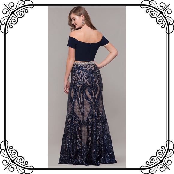 🆕NWT Intricate Two Piece Navy Formal Prom Dress - Picture 5 of 8